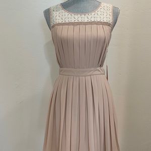 Blush/Nude Pleated Dress with Lace Detail